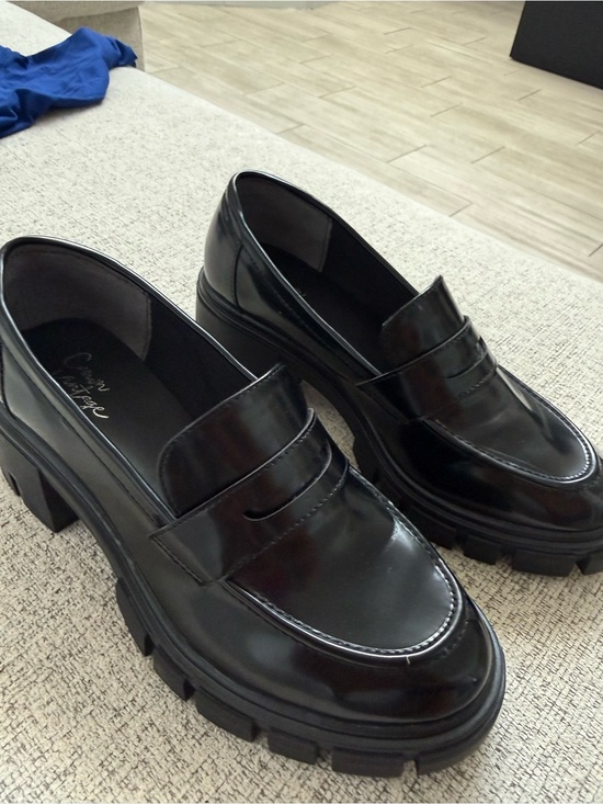 Crown Vintage Shoes - Crown Vintage Black Chunky Penny Loafers